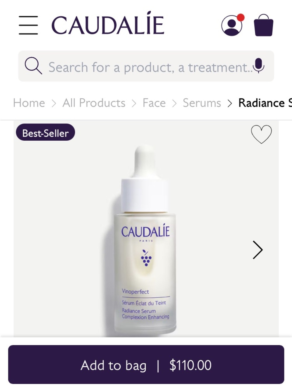 Brand new Caudalie Best-Seller Vinoperfect Radiance Serum